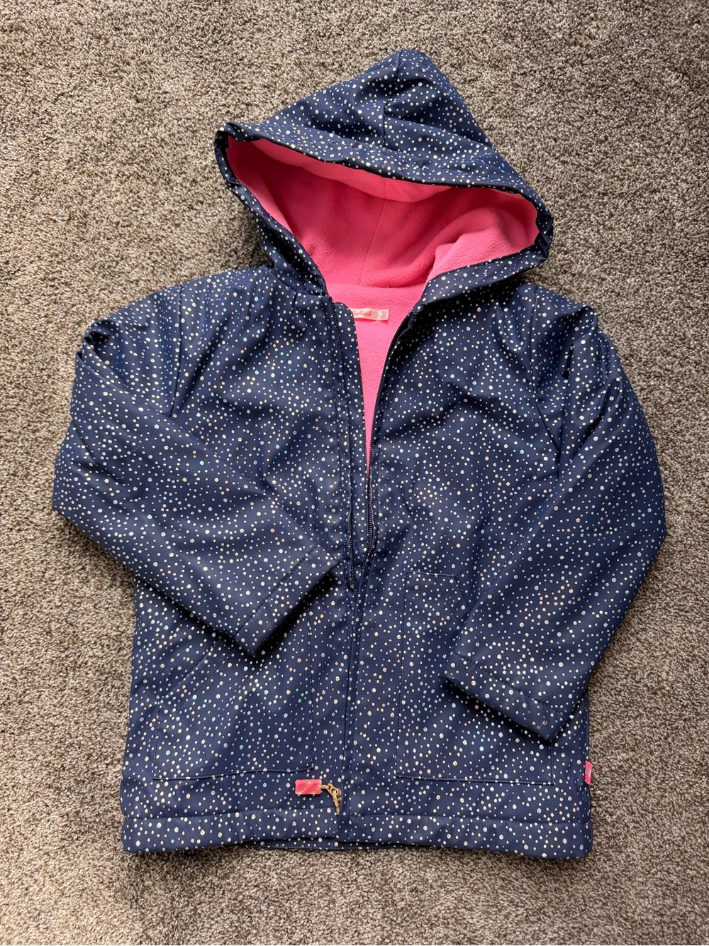 Billieblush Navy Dot Hooded Raincoat with Pink Lining